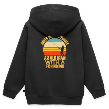 Never Underestimate An Old Man With A Fishing Rod - Kids Premium Organic Zip-up Hoodie - black - Back - AI Model Kid Male (0cm)