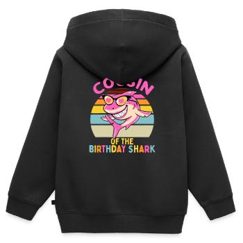 Cousin der Hai-Geburtstagsmädchen Passende Familie - Kinder Premium Organic Zip Hoodie - Schwarz - Hinten - AI Model Kid Male (0cm)