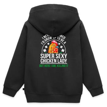 Lustige Verrückte Hühner Farmer Dame Frauen - Kinder Premium Organic Zip Hoodie - Schwarz - Hinten - AI Model Kid Male (0cm)