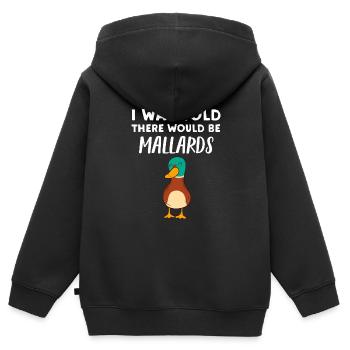 Canard colvert, on lui a dit qu’il y aurait des canards colverts - Sweat Premium à capuche zippé enfant bio - noir - Dos - AI Model Kid Male (0cm)