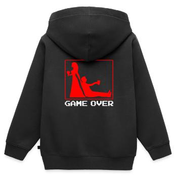 Game Over Mariage Mariage Groom Stag Gamer Gaming - Sweat Premium à capuche zippé enfant bio - noir - Dos - AI Model Kid Male (0cm)