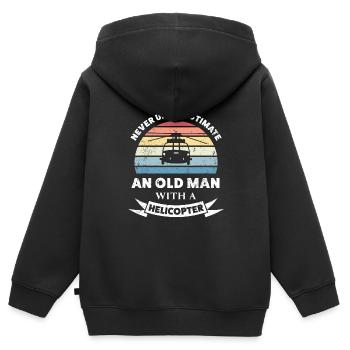 Vieux Homme avec un hélicoptère Drôle de cadeau Papa - Sweat Premium à capuche zippé enfant bio - noir - Dos - AI Model Kid Male (0cm)