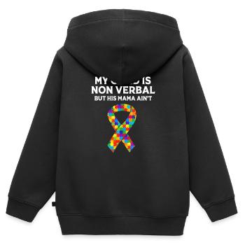 Autisme Maman Fils Mon enfant est non verbal mais sa Mama - Sweat Premium à capuche zippé enfant bio - noir - Dos - AI Model Kid Male (0cm)