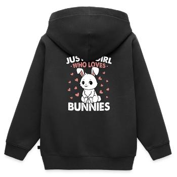 Nur ein Mädchen, das Hasen liebt - Kinder Premium Organic Zip Hoodie - Schwarz - Hinten - AI Model Kid Male (0cm)