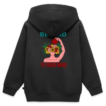 Seien Sie freundlich zu Ihrem Geist Glückliches Bewusstsein für psychische Gesundheit - Kinder Premium Organic Zip Hoodie - Schwarz - Hinten - AI Model Kid Male (0cm)