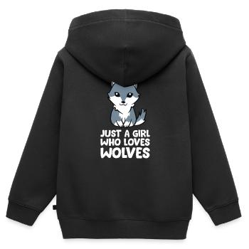 Wolf Girl Nur ein Mädchen, das Wölfe liebt - Kinder Premium Organic Zip Hoodie - Schwarz - Hinten - AI Model Kid Male (0cm)