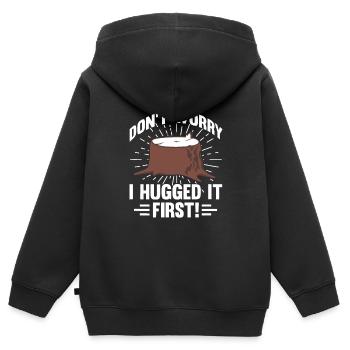Baumpfleger, keine Sorge, ich habe ihn zuerst umarmt - Kinder Premium Organic Zip Hoodie - Schwarz - Hinten - AI Model Kid Male (0cm)