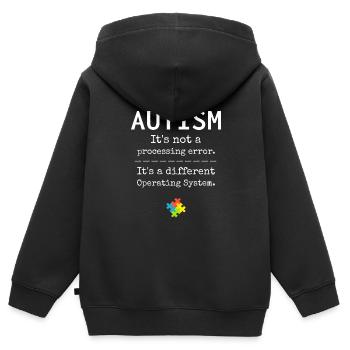 Sensibilisation à l’autisme: c’est un système d’exploitation différent - Sweat Premium à capuche zippé enfant bio - noir - Dos - AI Model Kid Male (0cm)