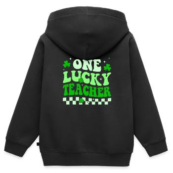 Un professeur chanceux Groovy Retro Happy St Patrick - Sweat Premium à capuche zippé enfant bio - noir - Dos - AI Model Kid Male (0cm)