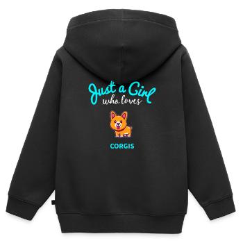 Corgi for Girls | Kids Corgi - Kids Premium Organic Zip-up Hoodie - black - Back - AI Model Kid Male (0cm)