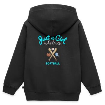 Softball, pour les filles | Softball pour enfants - Sweat Premium à capuche zippé enfant bio - noir - Dos - AI Model Kid Male (0cm)