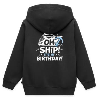 Oh Ship c’est mon anniversaire - Oh Ship,, Birthday - Sweat Premium à capuche zippé enfant bio - noir - Dos - AI Model Kid Male (0cm)