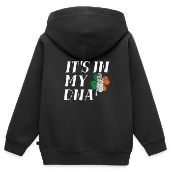 Le jour de la Saint-Patrick C’est dans mon ADN Drapeau irlandais Trèfle - Sweat Premium à capuche zippé enfant bio - noir - Dos - AI Model Kid Male (0cm)