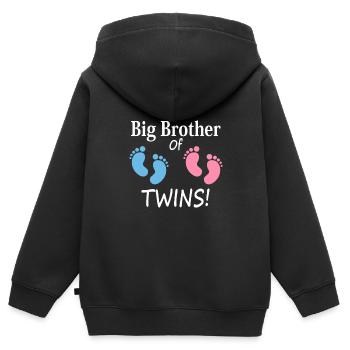 Großer Bruder des Zwillingsjungen und des Mädchens Geschwisterfußabdruck - Kinder Premium Organic Zip Hoodie - Schwarz - Hinten - AI Model Kid Male (0cm)
