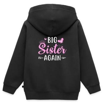 Grande sœur à nouveau Frère et sœur Fille aînée Arrow - Sweat Premium à capuche zippé enfant bio - noir - Dos - AI Model Kid Male (0cm)