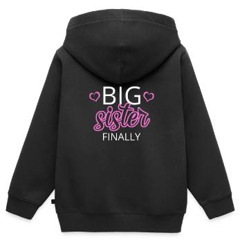 Frère aîné Grande sœur, Grande sœur enfin - Sweat Premium à capuche zippé enfant bio - noir - Dos - AI Model Kid Male (0cm)