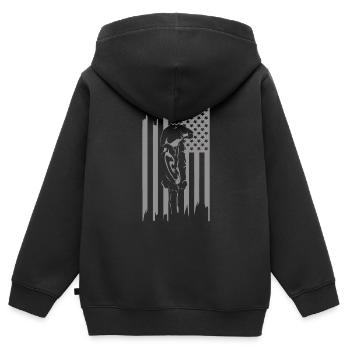 Vêtements de motocross drapeau américain - Motocross Dirt - Sweat Premium à capuche zippé enfant bio - noir - Dos - AI Model Kid Male (0cm)