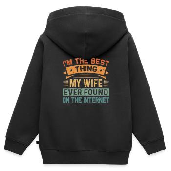Ich bin das Beste, was meine Frau je gefunden hat - Kinder Premium Organic Zip Hoodie - Schwarz - Hinten - AI Model Kid Male (0cm)