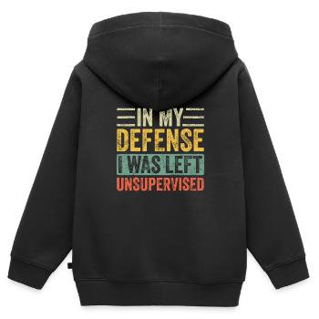 Zu meiner Verteidigung wurde ich unbeaufsichtigt gelassen - Kinder Premium Organic Zip Hoodie - Schwarz - Hinten - AI Model Kid Male (0cm)