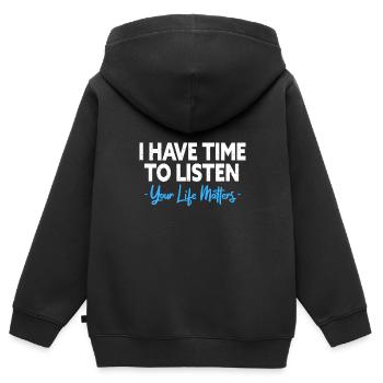 J’ai le temps d’écouter Santé mentale - Sweat Premium à capuche zippé enfant bio - noir - Dos - AI Model Kid Male (0cm)