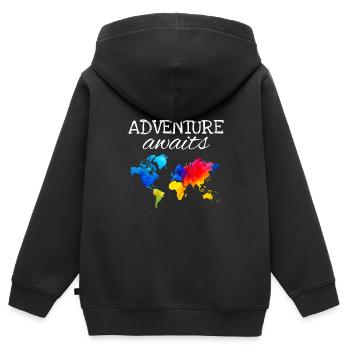 Carte du monde Aventure Voyage Cadeau - Sweat Premium à capuche zippé enfant bio - noir - Dos - AI Model Kid Male (0cm)