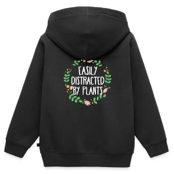 Niedlich, leicht von Pflanzen abgelenkt, Gartengeschenk - Kinder Premium Organic Zip Hoodie - Schwarz - Hinten - AI Model Kid Male (0cm)