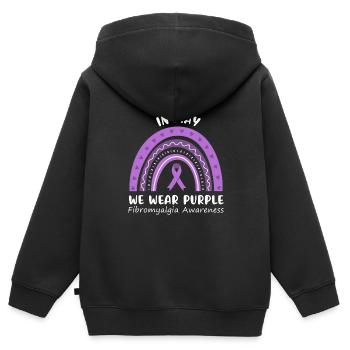 Im Mai tragen wir Lila, Fibromyalgie - Kinder Premium Organic Zip Hoodie - Schwarz - Hinten - AI Model Kid Male (0cm)