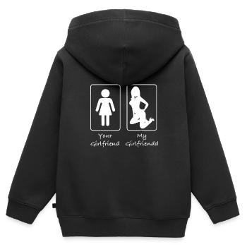Deine Freundin, Meine Freundin Lustige Beziehung - Kinder Premium Organic Zip Hoodie - Schwarz - Hinten - AI Model Kid Male (0cm)