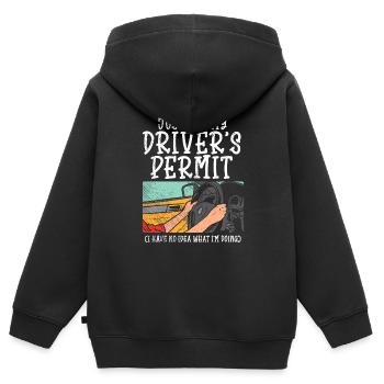Je viens d’obtenir mon permis de conduire Nouveau conducteur - Sweat Premium à capuche zippé enfant bio - noir - Dos - AI Model Kid Male (0cm)