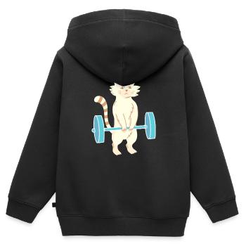 Soulevé de terre de chat - Dynamophilie de chat - Sweat Premium à capuche zippé enfant bio - noir - Dos - AI Model Kid Male (0cm)