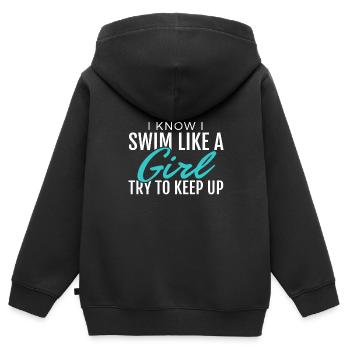 Je nage comme une fille Drôle de cadeau Femmes Dames Nageuse - Sweat Premium à capuche zippé enfant bio - noir - Dos - AI Model Kid Male (0cm)
