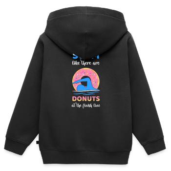 Nagez comme s’il y avait des beignets à la ligne d’arrivée - Sweat Premium à capuche zippé enfant bio - noir - Dos - AI Model Kid Male (0cm)
