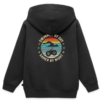 Schwimmer bei Tag Gamer Bei Nacht Schwimmen Schwimmen Liebhaber - Kinder Premium Organic Zip Hoodie - Schwarz - Hinten - AI Model Kid Male (0cm)