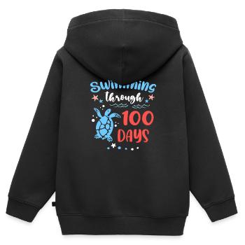 Turtle Sea Swimming Through 100 Days Of School - Kids Premium Organic Zip-up Hoodie - black - Back - AI Model Kid Male (0cm)