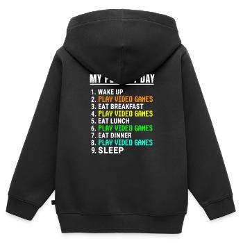 Ma journée parfaite Jeux vidéo - Sweat Premium à capuche zippé enfant bio - noir - Dos - AI Model Kid Male (0cm)