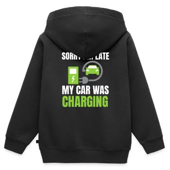 Tut mir leid, dass ich zu spät komme, mein Auto wurde aufgeladen - Kinder Premium Organic Zip Hoodie - Schwarz - Hinten - AI Model Kid Male (0cm)