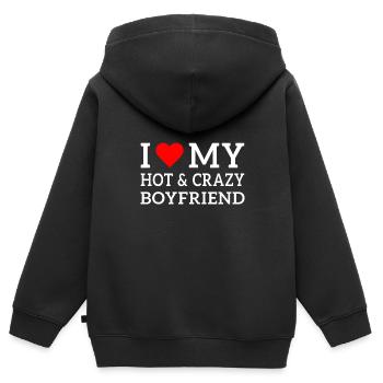 J’aime mon petit ami chaud et fou avec du cœur - Sweat Premium à capuche zippé enfant bio - noir - Dos - AI Model Kid Male (0cm)