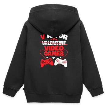 V steht für Videospiele Lustiger Valentinstag-Gamer - Kinder Premium Organic Zip Hoodie - Schwarz - Hinten - AI Model Kid Male (0cm)