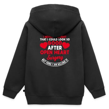Operation am offenen Herzen, vierfacher Bypass, Koronar - Kinder Premium Organic Zip Hoodie - Schwarz - Hinten - AI Model Kid Male (0cm)