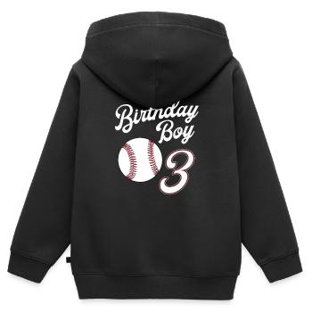 3 ans sur le thème du baseball 3e anniversaire - Sweat Premium à capuche zippé enfant bio - noir - Dos - AI Model Kid Male (0cm)