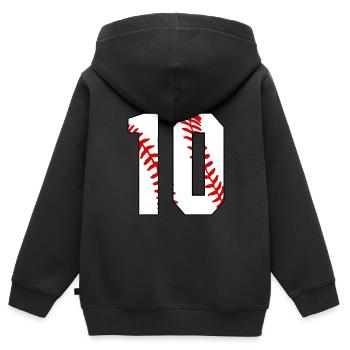 10e anniversaire Baseball Big Number Ten 10 ans - Sweat Premium à capuche zippé enfant bio - noir - Dos - AI Model Kid Male (0cm)