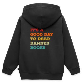 Es ist ein guter Tag, um verbotene Bücher zu lesen, rebellische Leser - Kinder Premium Organic Zip Hoodie - Schwarz - Hinten - AI Model Kid Male (0cm)