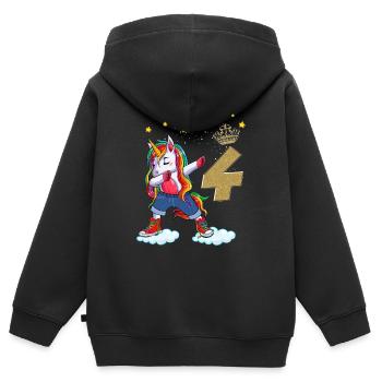 Anniversaire Fille Princesse Licorne 4 ans - Sweat Premium à capuche zippé enfant bio - noir - Dos - AI Model Kid Male (0cm)