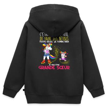 Ma Grande Soeur Licorne Et Les Bêtises Bébé - Sweat Premium à capuche zippé enfant bio - noir - Dos - AI Model Kid Male (0cm)