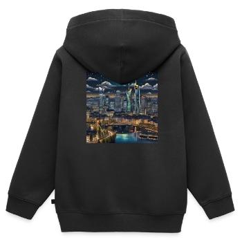 Francfort, Horizon, Nuit, Étoiles, Nuit - Sweat Premium à capuche zippé enfant bio - noir - Dos - AI Model Kid Male (0cm)