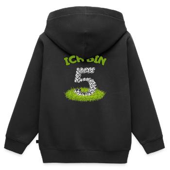 J’ai 5 ans ! Pour les petits footballeurs pour leur anniversaire - Sweat Premium à capuche zippé enfant bio - noir - Dos - AI Model Kid Male (0cm)