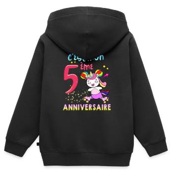 Birthday Little Girl 5 Year Old Unicorn Stars - Kids Premium Organic Zip-up Hoodie - black - Back - AI Model Kid Male (0cm)