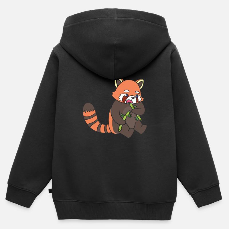 Un panda rouge mange du bambou. - Sweat Premium à capuche zippé enfant bio - noir