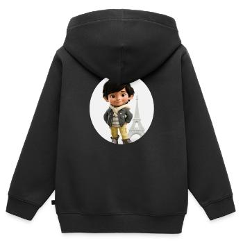 EIFFELTURM - Lächelnder Junge - Tourist - Kinder Premium Organic Zip Hoodie - Schwarz - Hinten - AI Model Kid Male (0cm)