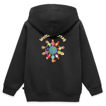Weltkindertag - Kinder Premium Organic Zip Hoodie - Schwarz - Hinten - AI Model Kid Male (0cm)